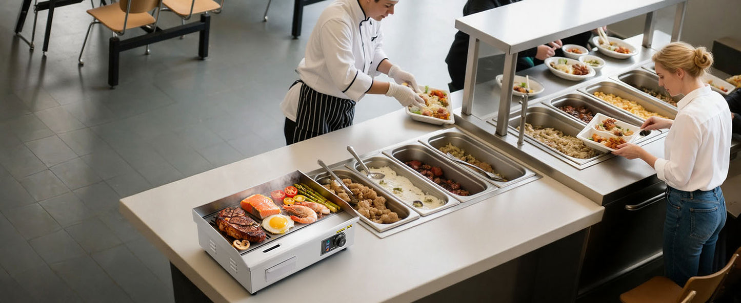 Commercial Electric Griddle 50-300°C Adjustable Temp Control, Stainless Steel Countertop Flat Top Grill for Steak Panc
