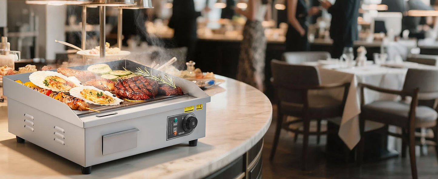 Commercial Electric Griddle 50-300°C Adjustable Temp Control, Stainless Steel Countertop Flat Top Grill for Steak Panc