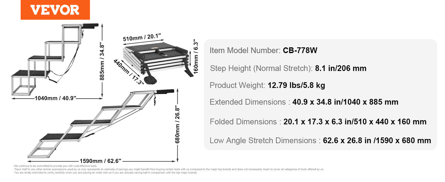 Dog Stair for Cars Wide Dog Car Steps Folding Portable Pet Steps Lightweight Aluminum for Car SUV and Truck 150 lbs