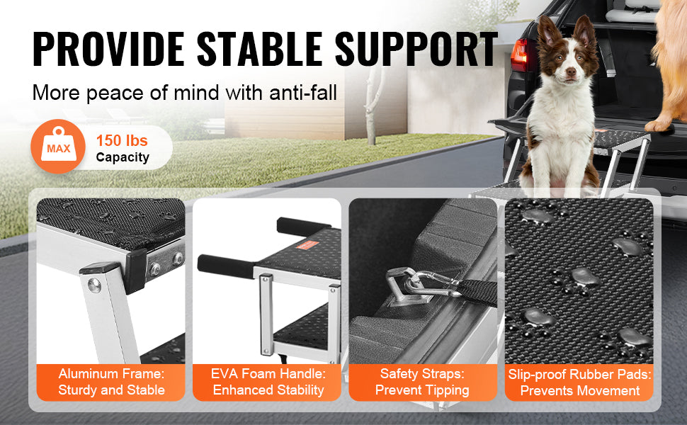 Dog Stair for Cars Wide Dog Car Steps Folding Portable Pet Steps Lightweight Aluminum for Car SUV and Truck 150 lbs