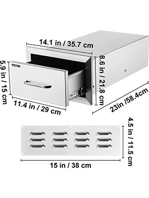 Stainless Steel Outdoor Kitchen Drawers W/ Handle Large Storage BBQ Island Great for Any Weather Condition