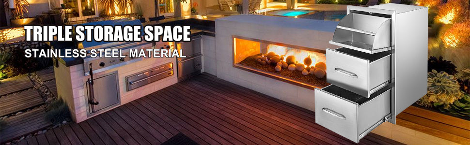 Stainless Steel Outdoor Kitchen Drawers W/ Handle Large Storage BBQ Island Great for Any Weather Condition