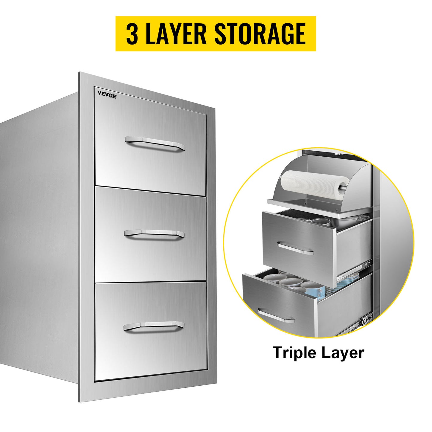 Stainless Steel Outdoor Kitchen Drawers W/ Handle Large Storage BBQ Island Great for Any Weather Condition