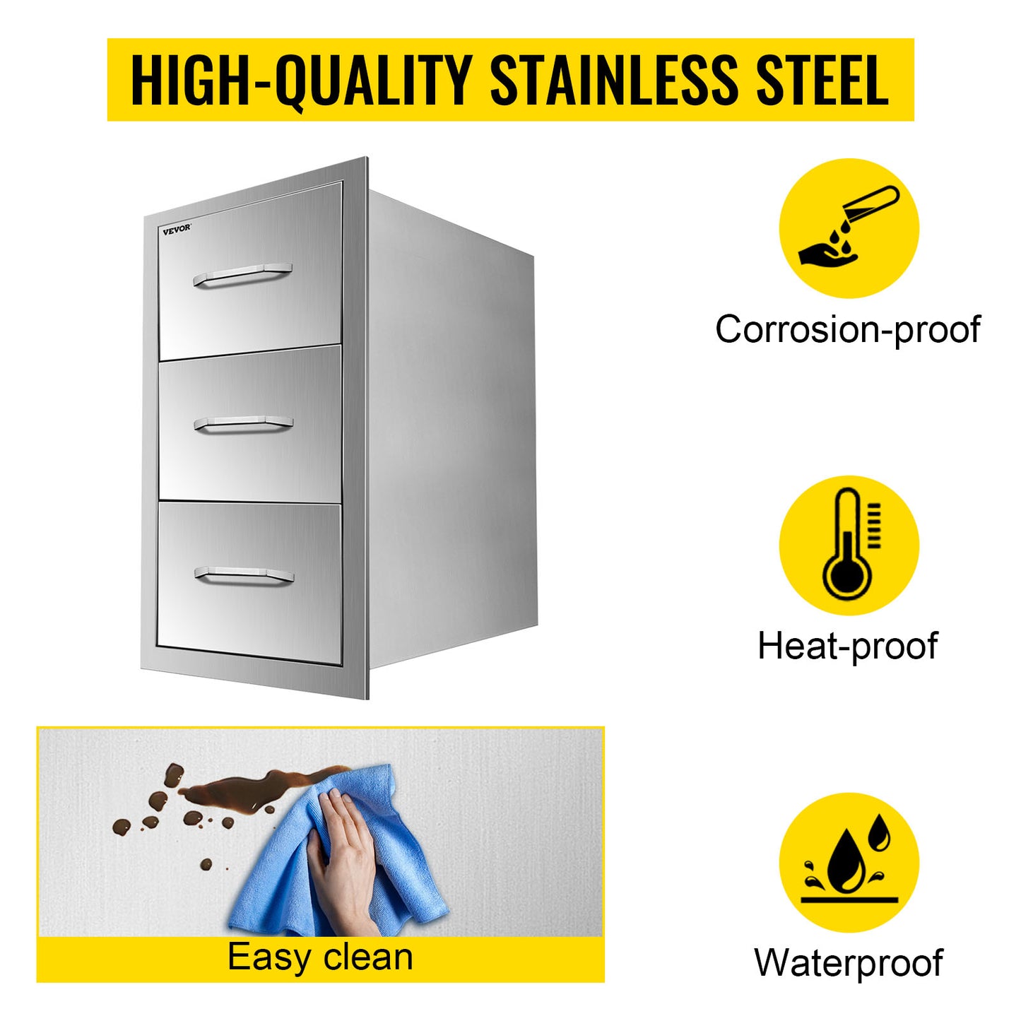 Stainless Steel Outdoor Kitchen Drawers W/ Handle Large Storage BBQ Island Great for Any Weather Condition