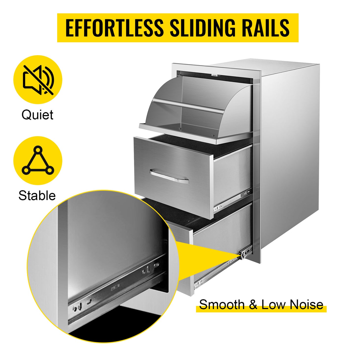 Stainless Steel Outdoor Kitchen Drawers W/ Handle Large Storage BBQ Island Great for Any Weather Condition