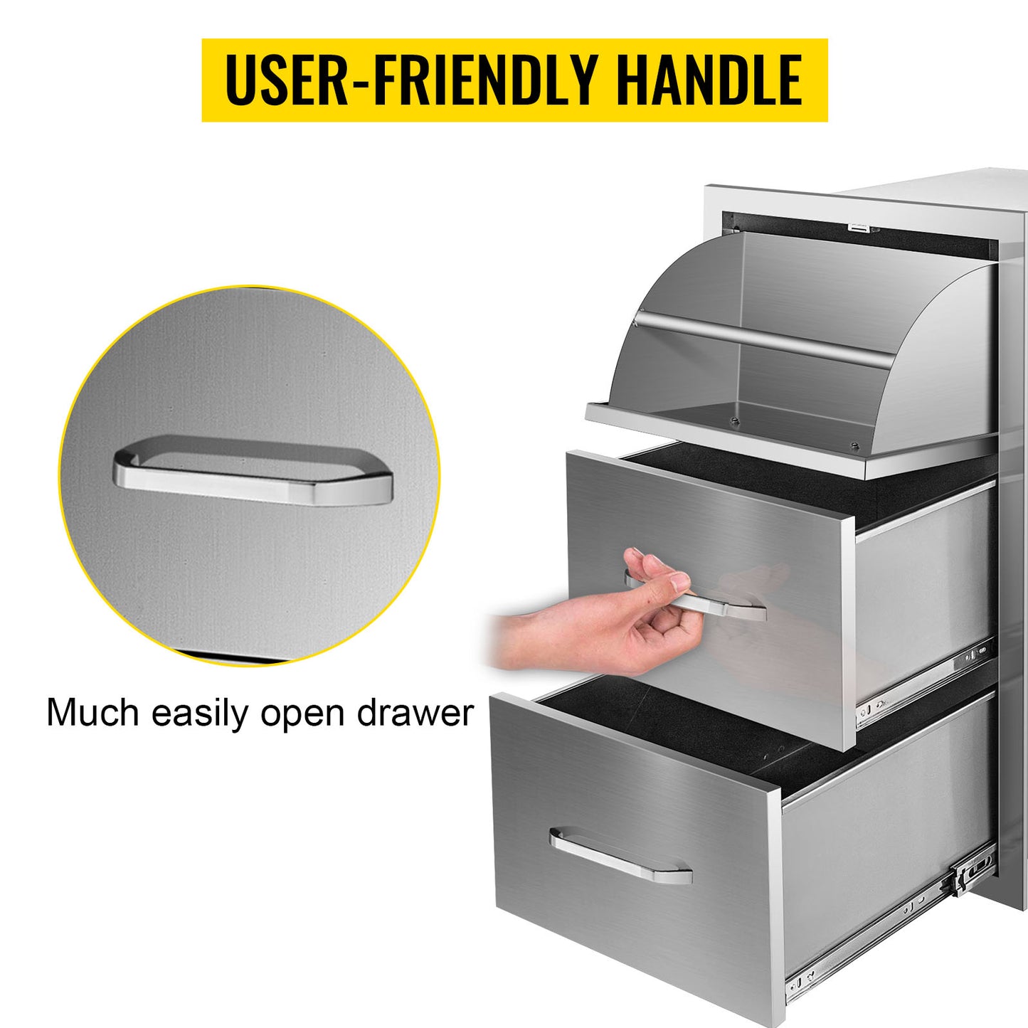 Stainless Steel Outdoor Kitchen Drawers W/ Handle Large Storage BBQ Island Great for Any Weather Condition