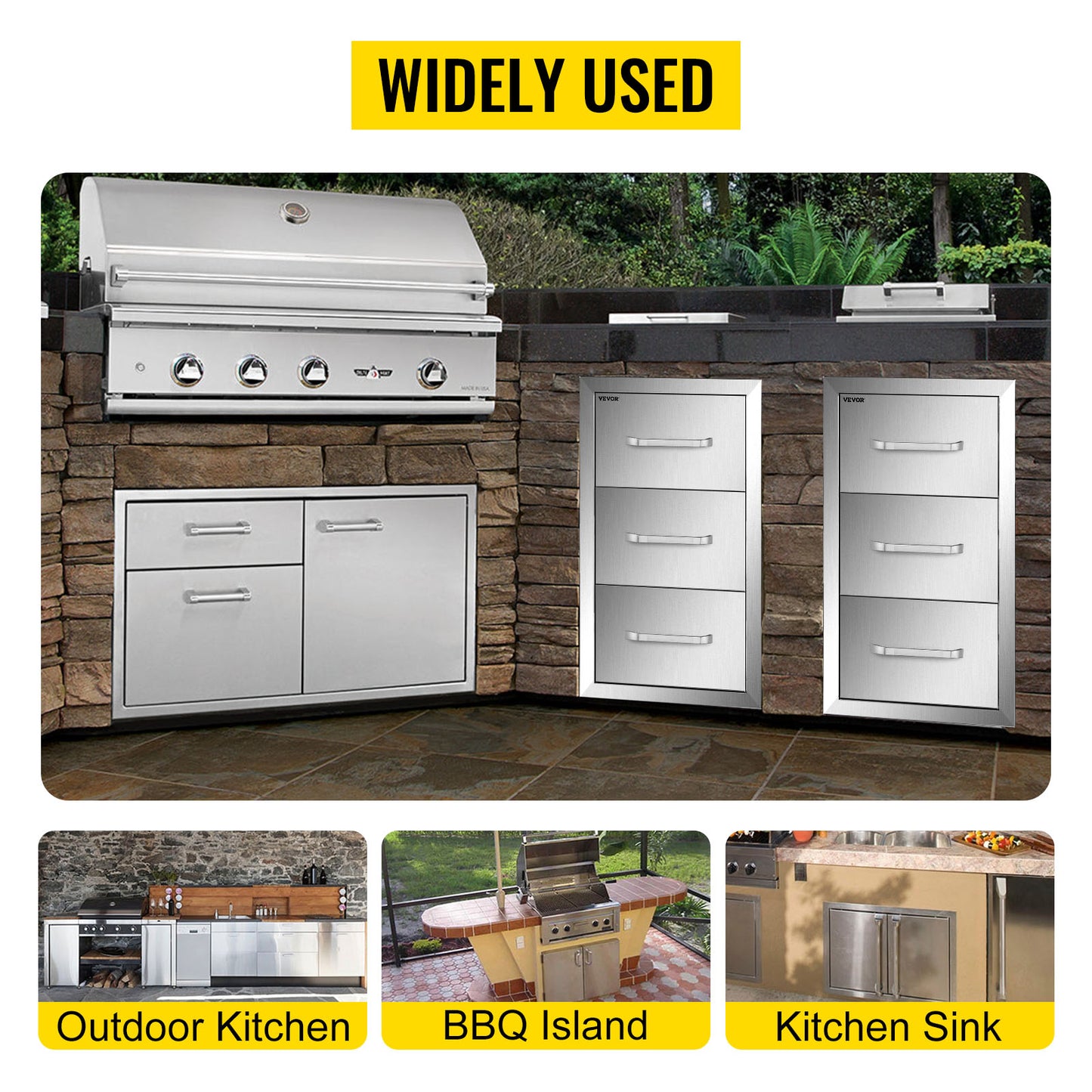 Stainless Steel Outdoor Kitchen Drawers W/ Handle Large Storage BBQ Island Great for Any Weather Condition
