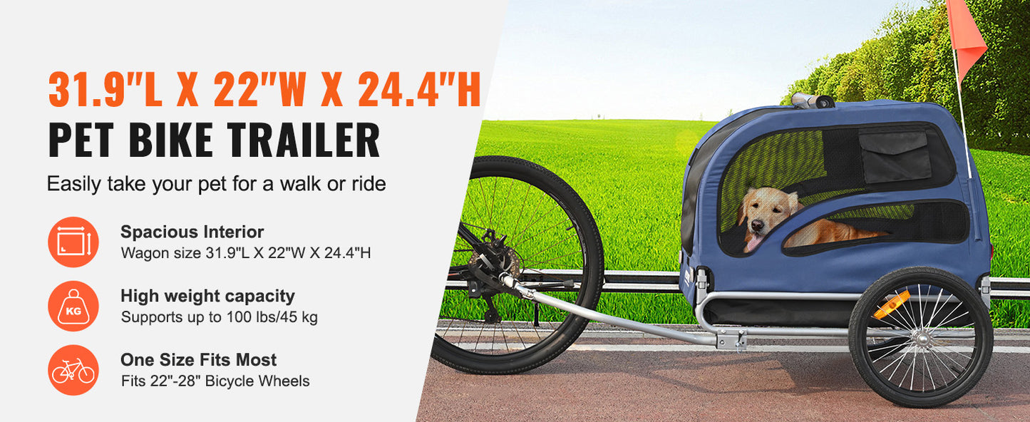 100lbs Pet Cart Bicycle Carrier Dog Bike Trailer with Coupler, Reflectors, Flag, Collapsible to Store for Dogs Travel
