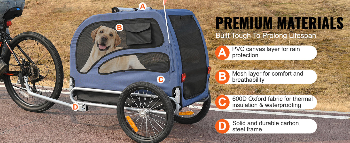100lbs Pet Cart Bicycle Carrier Dog Bike Trailer with Coupler, Reflectors, Flag, Collapsible to Store for Dogs Travel