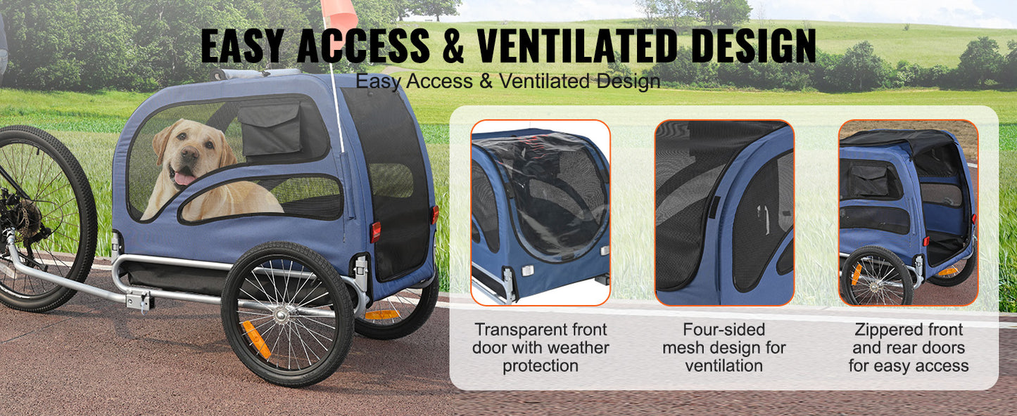 100lbs Pet Cart Bicycle Carrier Dog Bike Trailer with Coupler, Reflectors, Flag, Collapsible to Store for Dogs Travel