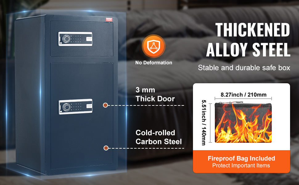 Single Door 4.0 cu.ft Safe Box w/ Key Lock Password & Fingerprint Safe Lock Box with Fireproof Bag Key Rack & LED Light
