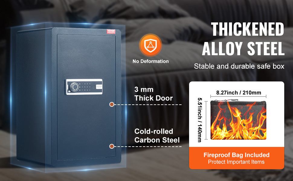 Single Door 4.0 cu.ft Safe Box w/ Key Lock Password & Fingerprint Safe Lock Box with Fireproof Bag Key Rack & LED Light