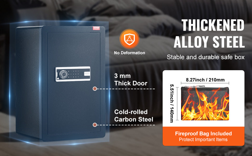 Single Door 4.0 cu.ft Safe Box w/ Key Lock Password & Fingerprint Safe Lock Box with Fireproof Bag Key Rack & LED Light