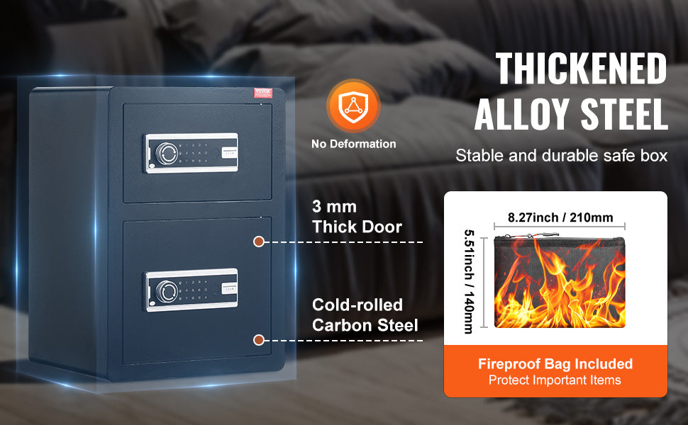 Single Door 4.0 cu.ft Safe Box w/ Key Lock Password & Fingerprint Safe Lock Box with Fireproof Bag Key Rack & LED Light