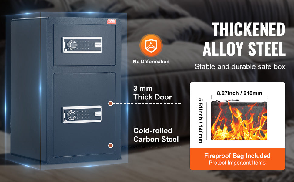 Single Door 4.0 cu.ft Safe Box w/ Key Lock Password & Fingerprint Safe Lock Box with Fireproof Bag Key Rack & LED Light