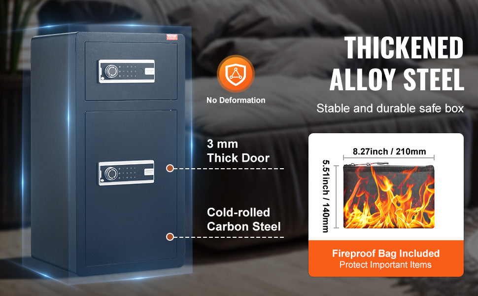 Single Door 4.0 cu.ft Safe Box w/ Key Lock Password & Fingerprint Safe Lock Box with Fireproof Bag Key Rack & LED Light