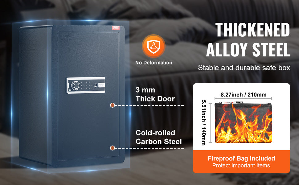 Single Door 4.0 cu.ft Safe Box w/ Key Lock Password & Fingerprint Safe Lock Box with Fireproof Bag Key Rack & LED Light