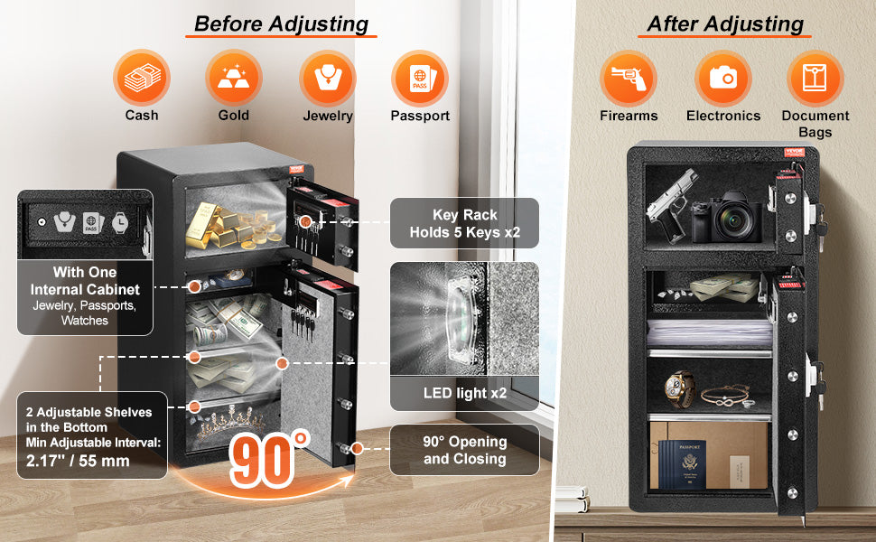Single Door 4.0 cu.ft Safe Box w/ Key Lock Password & Fingerprint Safe Lock Box with Fireproof Bag Key Rack & LED Light