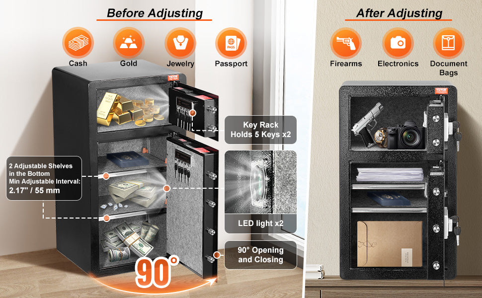 Single Door 4.0 cu.ft Safe Box w/ Key Lock Password & Fingerprint Safe Lock Box with Fireproof Bag Key Rack & LED Light