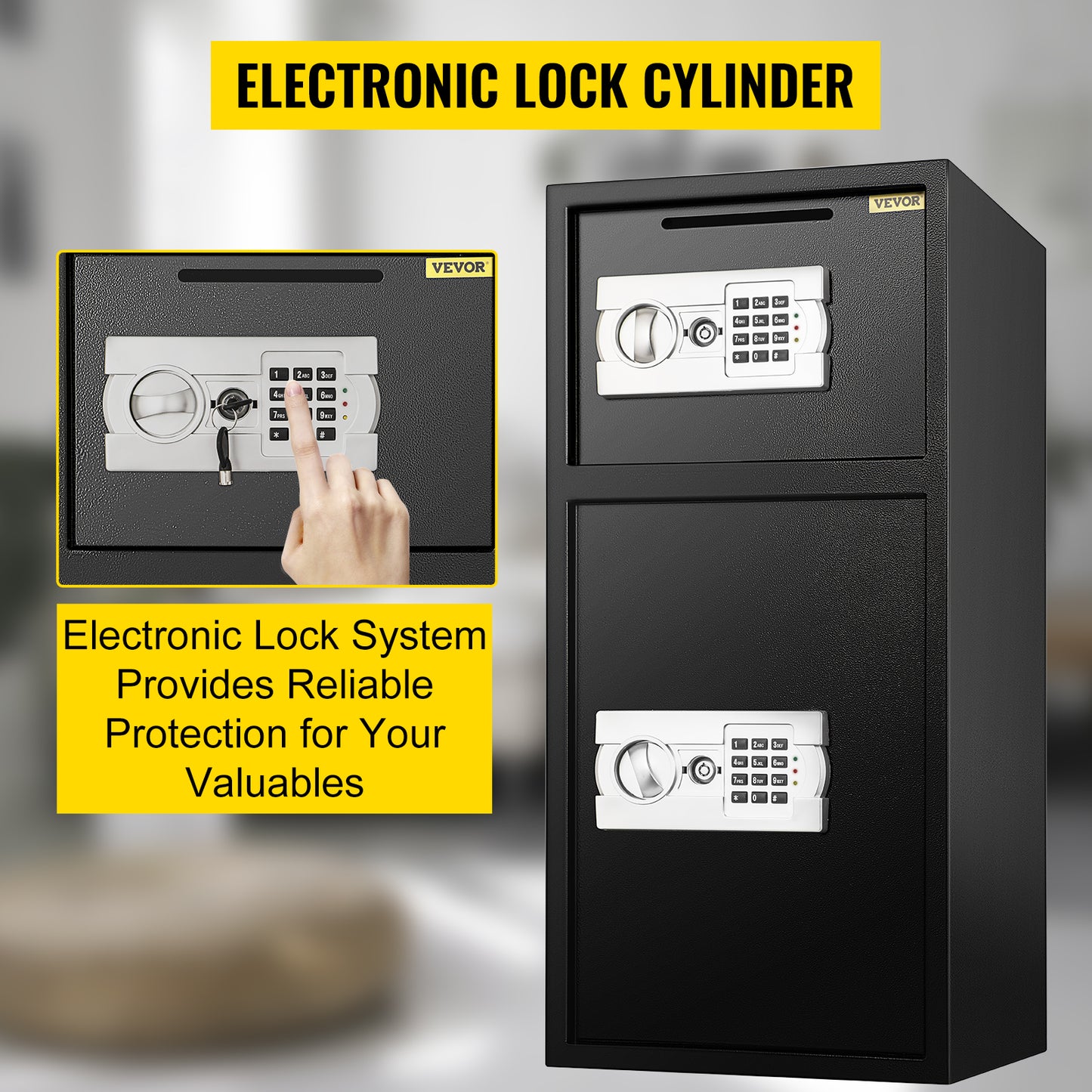 SucceBuy 33" Double Door Safe Deposit Box Secret Hidden Piggy Bank Steel Separate Storage Space Electronic Lock for Office Home