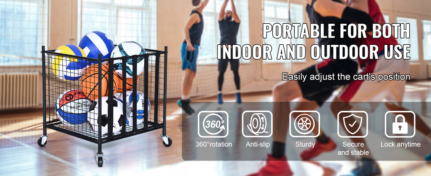 SucceBuy Rolling Sports Ball Storage Cart Sport Equipment for Indoor Outdoor Steel Storage Rack for Garages Gym and Schools
