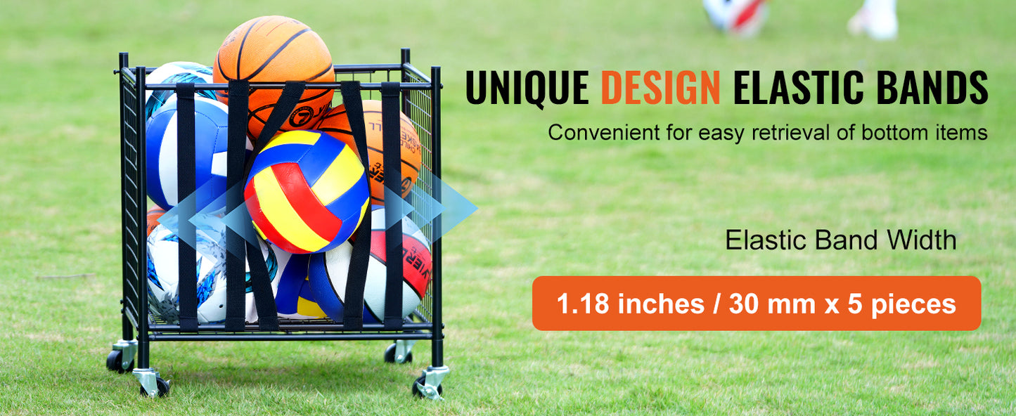 SucceBuy Rolling Sports Ball Storage Cart Sport Equipment for Indoor Outdoor Steel Storage Rack for Garages Gym and Schools