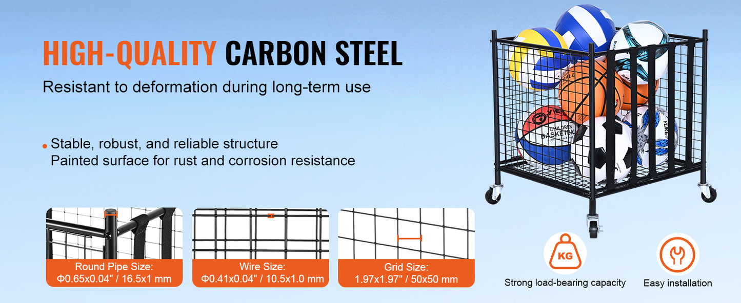 SucceBuy Rolling Sports Ball Storage Cart Sport Equipment for Indoor Outdoor Steel Storage Rack for Garages Gym and Schools