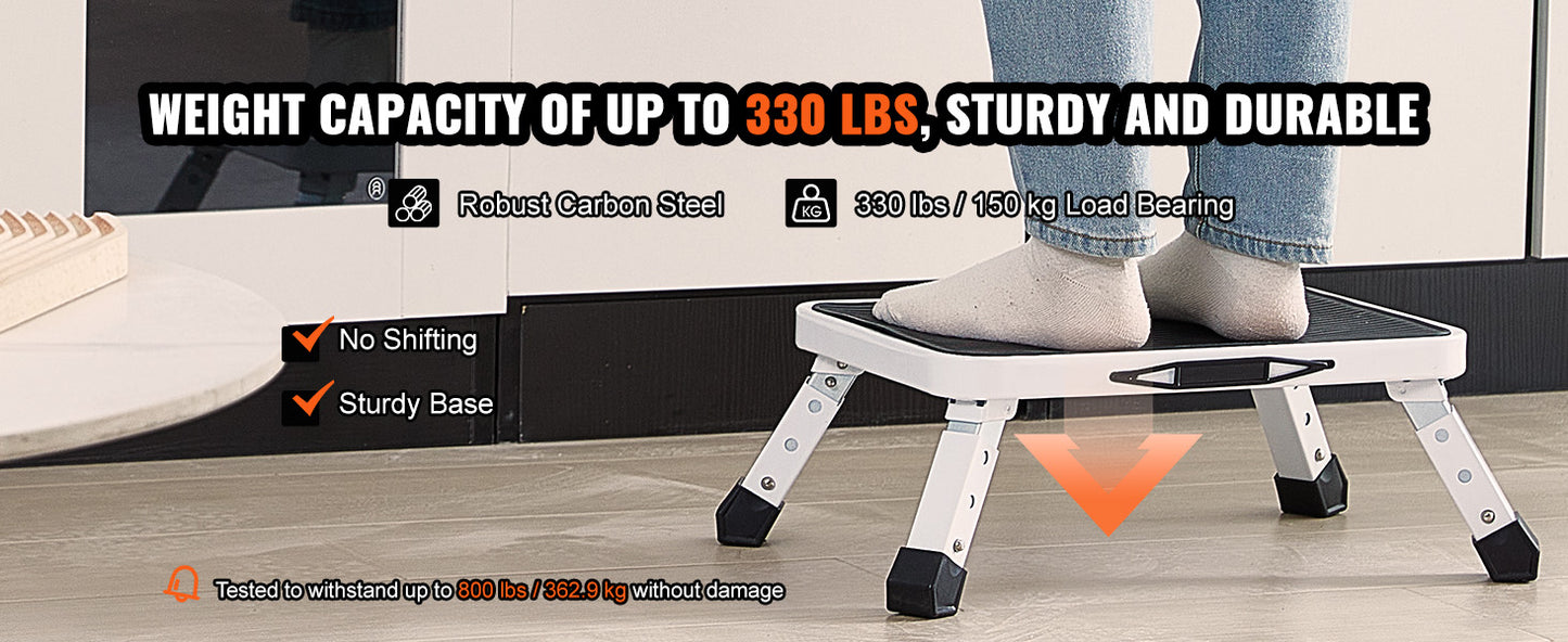 Step Stool 1 Step 330lbs Capacity Adjustable Height Toddlers Adults Non Slip Sturdy For Office RVs Pets Bathrooms Bedrooms