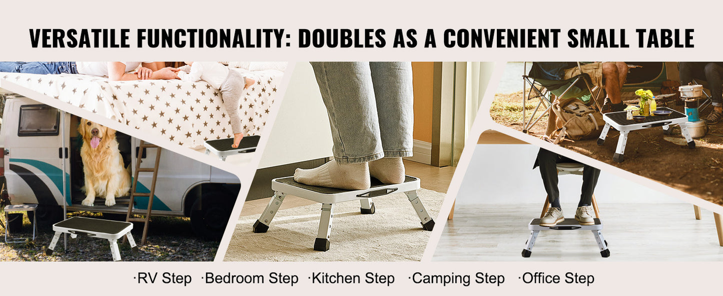 Step Stool 1 Step 330lbs Capacity Adjustable Height Toddlers Adults Non Slip Sturdy For Office RVs Pets Bathrooms Bedrooms