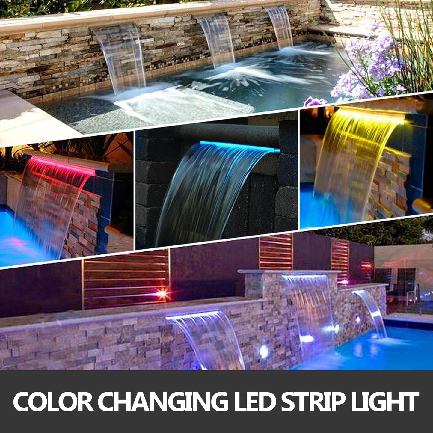 SucceBuy Pool Fountain Waterfall With Light Water Pipe Acrylic Fountain Pond Garden Swimming Feature Decorative Fountain